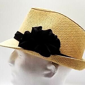 Peter Grimm Straw Hat True Character One Size Fit Tan Color Black Side Ribbon